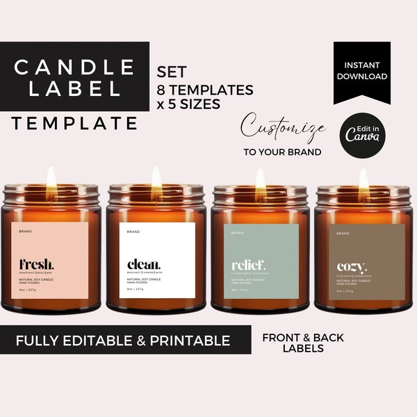 Editable Candle Label Template Canva, Modern Candle Labels Printable, Candle Jar Label Stickers, Minimalist Label Design, Custom Packaging