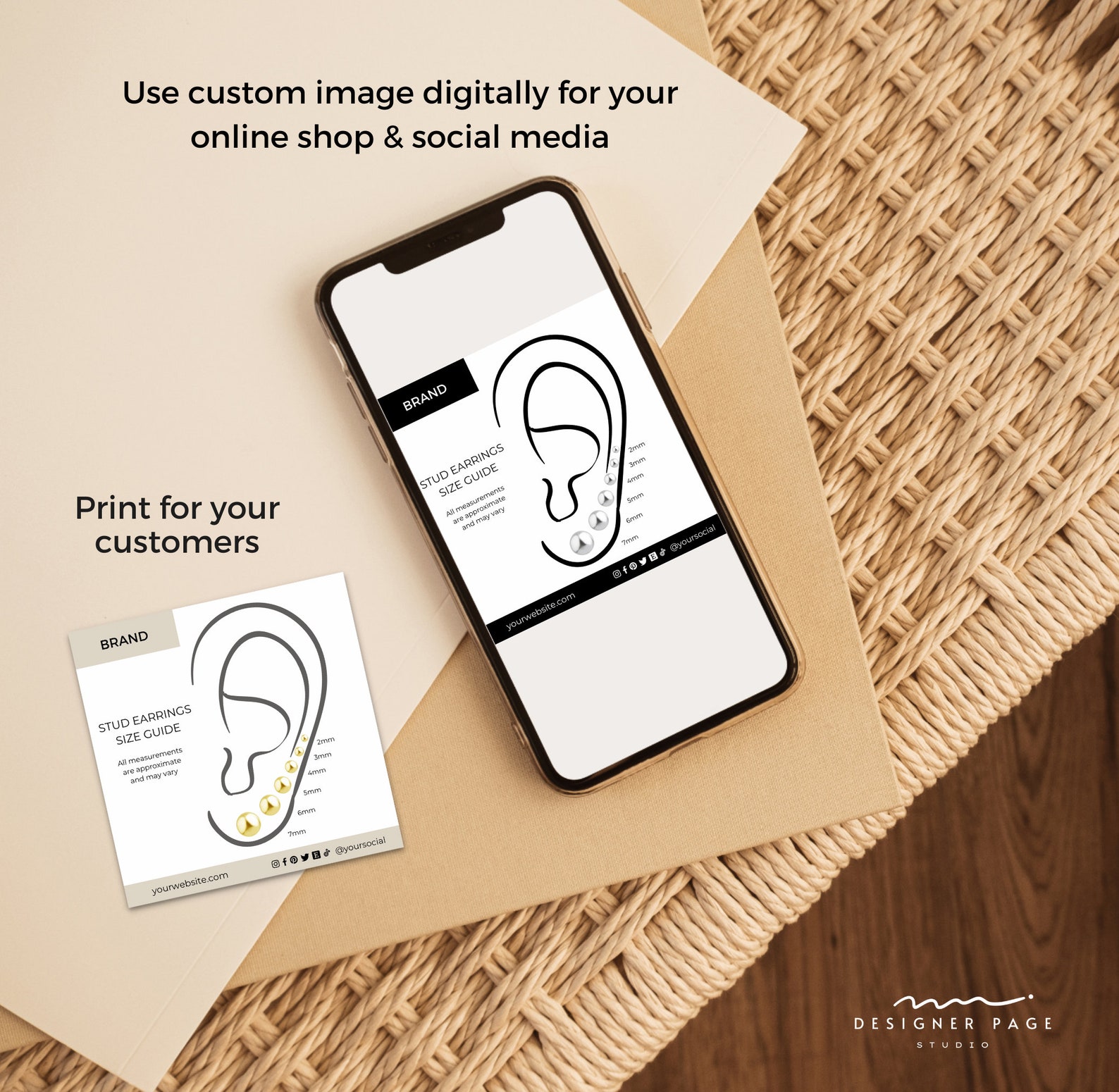 Editable Earrings Size Chart Template Canva, Printable Hoop Earrings