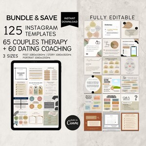 カップルセラピーのInstagramテンプレート編集可能Canva、結婚カウンセリング、デートコーチング、セラピスト向け、ライフコーチ向け、ソーシャルメディアバンドル