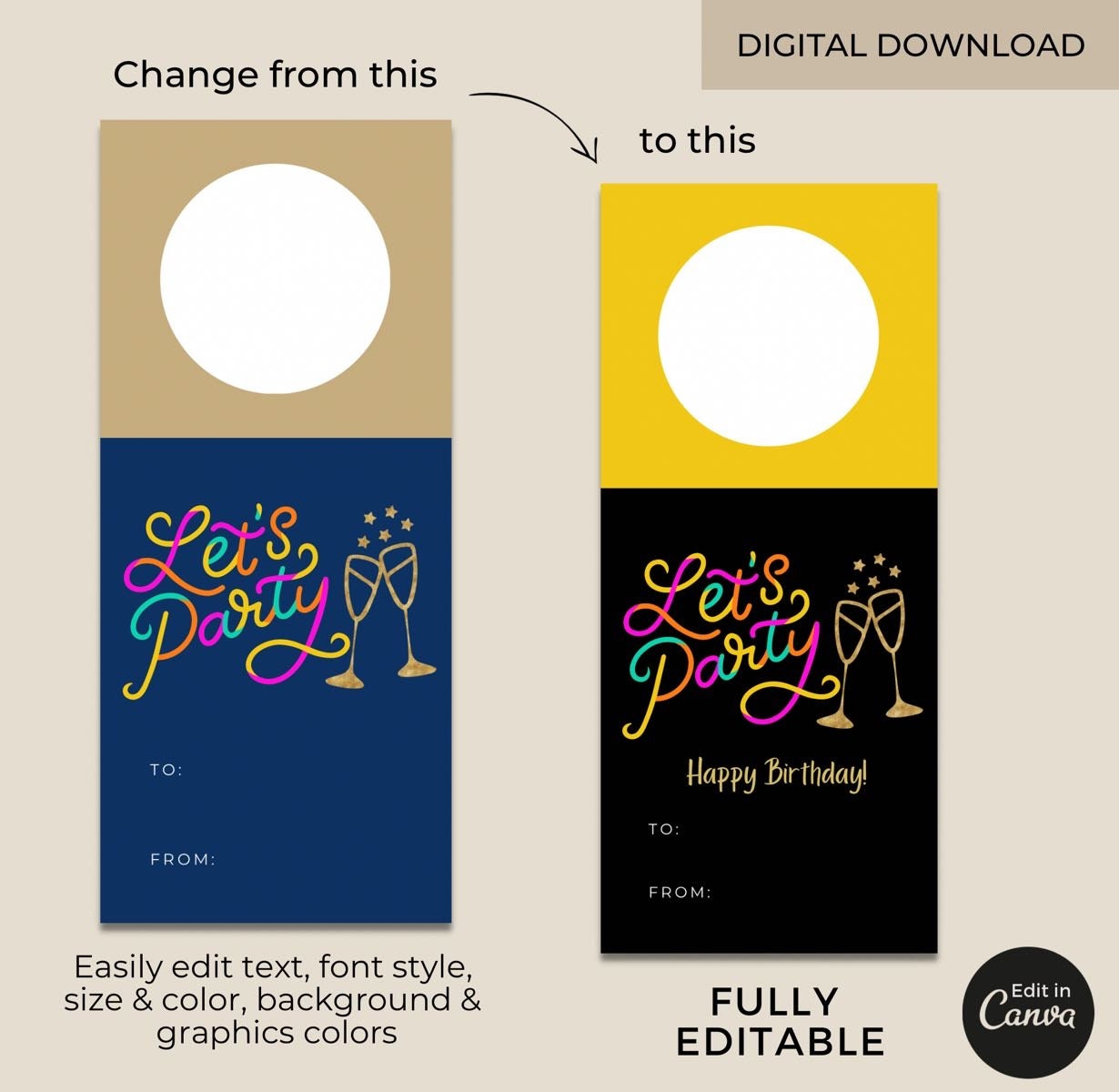 Editable Wine Bottle Hang Tags Canva Templates Set, Printable Champagne ...