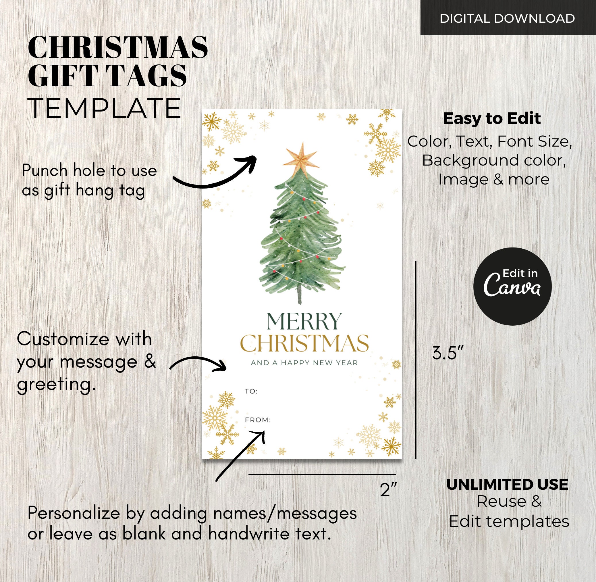 Christmas Gift Tags Template Editable Printable Holiday Gift - Etsy