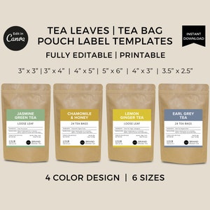 Tea Bag Labels Template Editable Canva, Minimalist Tea Pouch Label Stickers Printable, Custom Tea Labels Packaging, Loose Leaf Tea Label Set
