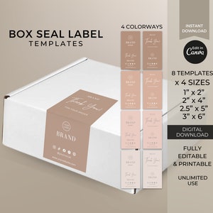 Modelo de etiqueta de caixa editável Canva, adesivos de etiqueta de selo de caixa postal imprimíveis, conjunto de modelos de etiquetas de caixa personalizadas, etiquetas de caixa personalizadas neutras