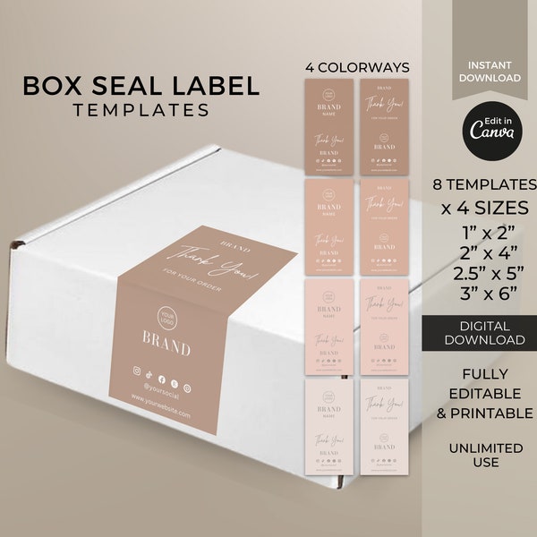 Box Label Template Editable Canva, Mailer Box Seal Label Stickers Printable, Custom Box Labels Template Set, Personalized Box Labels Neutral