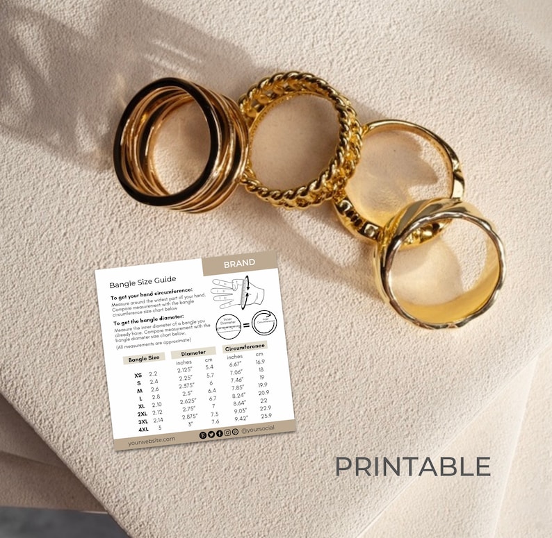 Necklace Size Chart Template Canva, Editable Jewelry Size Guide Set Bundle, Bangle Bracelet Size ...