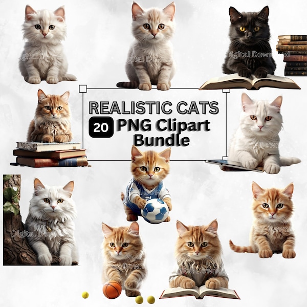 Cat Breeds Png Bundle, Ultra Realistic Cats Png, Cats Clipart Png, Cute Cat PNG Portrait Sublimation Print for Cat Lovers, Kitten Graphics