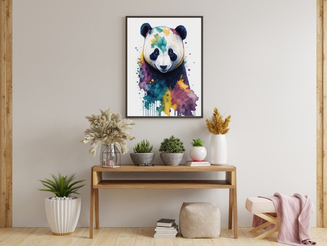 Panda Watercolor Digital Print Printable Wall Art Colorful - Etsy