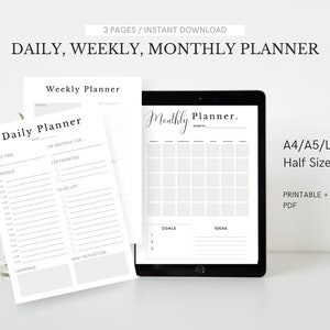 Daily Planner, Weekly Planner, Monthly Planner, Printable Planner, Planner Set, Planner Inserts, Instant Download, A4/A5/Letter/Half Size