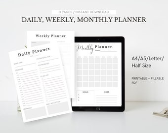 Daily Planner, Weekly Planner, Monthly Planner, Printable Planner, Planner Set, Planner Inserts, Instant Download, A4/A5/Letter/Half Size