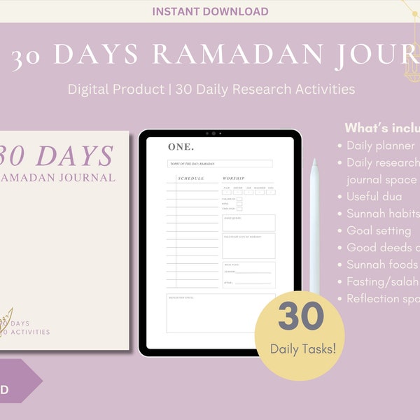 PDF Digital Ramadan Journal, Islamic digital download, digital ramadan planner