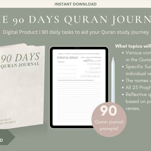 PDF Digital Quran Journal Quran Journaling, Quran study, Quran workbook, ramadan journal, digital islamic book, 90 Days Quran Journal image 1