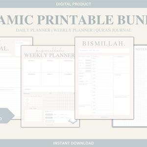 Stampabili digitali islamici, pianificatore musulmano digitale, pianificatore deen, tracker musulmano, tracker salah, pianificatore islamico, diario del Corano