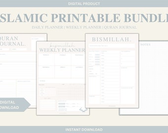 Islamic Digital Printables, digital muslim planner, deen planner, muslim tracker, salah tracker, islam planner, quran journal