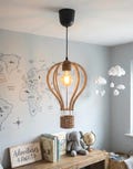 Handcrafted Wooden Hot Air Balloon Chandelier – Boho Children's Bedroom Pendant Light – Handmade Lighting Fixture from France (Auvergne)