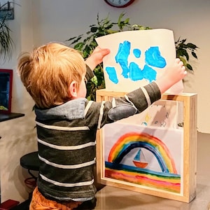 Drawing box, children's drawing frame, children's drawing storage, children's drawing display, wooden frame