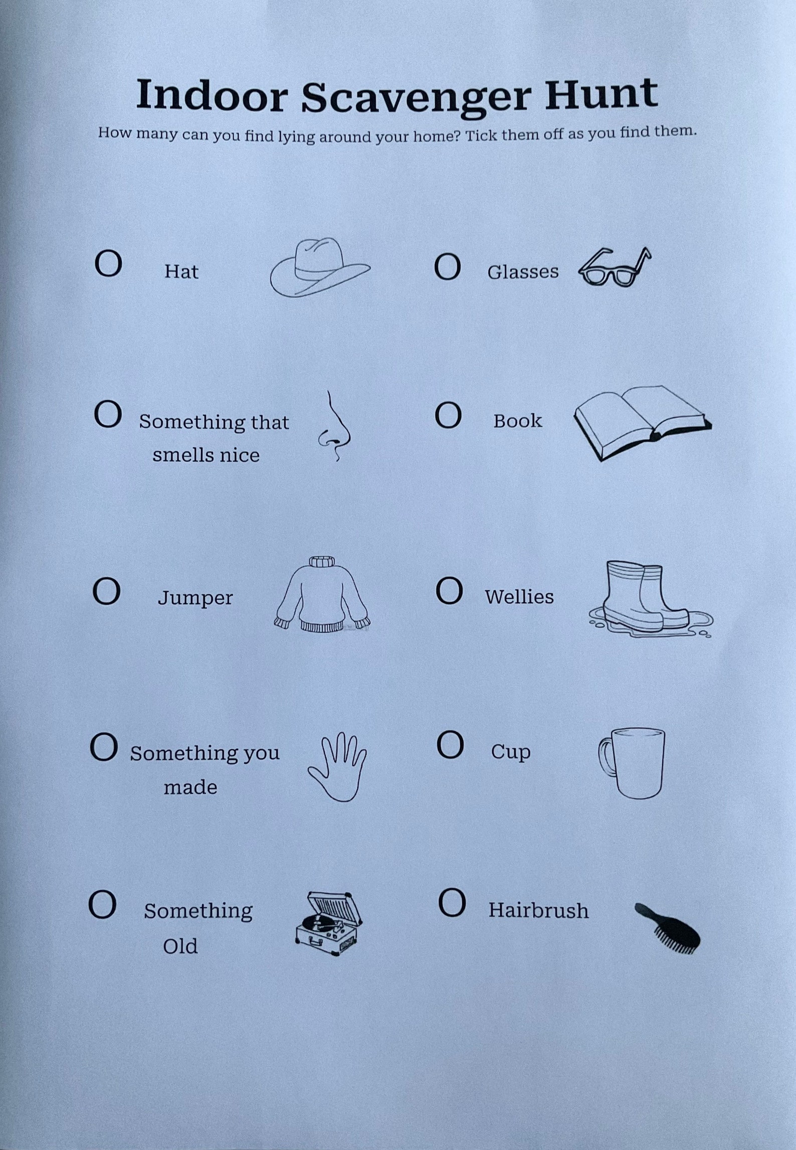 Indoor Scavenger Hunt Printable Sheet - Etsy