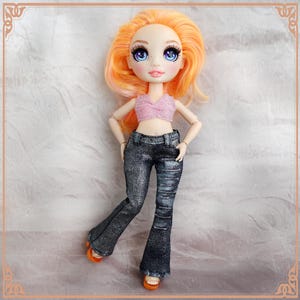Für Rainbow Shadow High Puppe - schwarze und silberfarbene Stretch Jeans - handgemacht