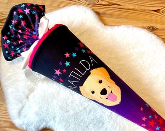 School Bag Dog School Mood Leni School Bag Puppy Golden Retriever Stars Fabric | customizable name | Sugar cone girls boys | 70cm