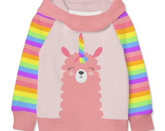 Pullover Lama Alpaka Einhorn | Mädchen | warmer Hoodie Geschwister Outfit | Kinder Baby | Sweatshirt | Geschenk | Kindergarten