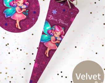 Schultüte Fee Elfe Blumen Galaxy Bärlaxy Ergobag Schulranzen Prinzessin Sterne Weltall lila rosa  Stoff | Name | Zuckertüte Mädchen Jungen |