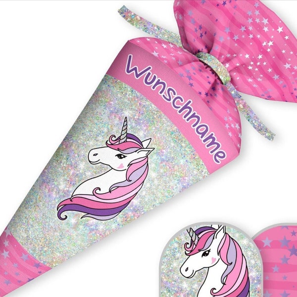 Schultüte Einhorn rosa kuntbärbuntes Einhorn colorful unicorn Polly McNeill Stoff | Geschwistertüte | Zuckertüte Mädchen Jungen | 35cm 70cm