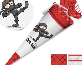 Schultüte Ninja Yuma Step by Step Kämpfer Karate Stoff | personalisierbar Name | Zuckertüte Mädchen Jungen | 70cm