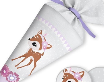 Schultüte Reh Rehkitz Forest deer Beckmann Stoff | Geschwistertüte | personalisierbar mit Name | Zuckertüte Mädchen Jungen | 35cm 70cm