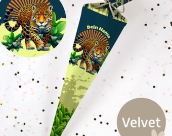 Schultüte Leopard Entdeckbär Ergobag Raubkatze Tiger Dschungel Stoff | personalisierbar Name | Zuckertüte Mädchen Jungen | 70cm