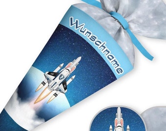 Personalisiert Schultüte Im Weltraum-Design | 70 Cm Hoch Mit Sternenschiff-Filzdeko | Perfekt Zum Schulranzen Step By Step, Stardust & Spaceship