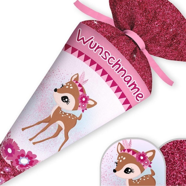 Schultüte Reh Rehkitz Forest deer Beckmann Stoff | Geschwistertüte | personalisierbar mit Name | Zuckertüte Mädchen Jungen | 35cm 70cm