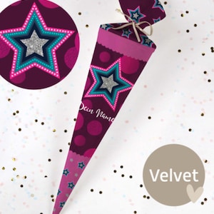 Schultüte Stern lila glamour Star Astra | Step by Step Schulranzen Ombre Belmil Stoff | personalisierbar | Zuckertüte Mädchen Jungen | 70cm