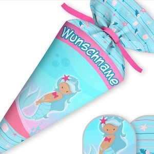 Schultüte Meerjungfrau passend zum School Mood Lilly Schulranzen Muschel Stoff | Geschwistertüte | Name | Zuckertüte Mädchen Jungen 35 70cm