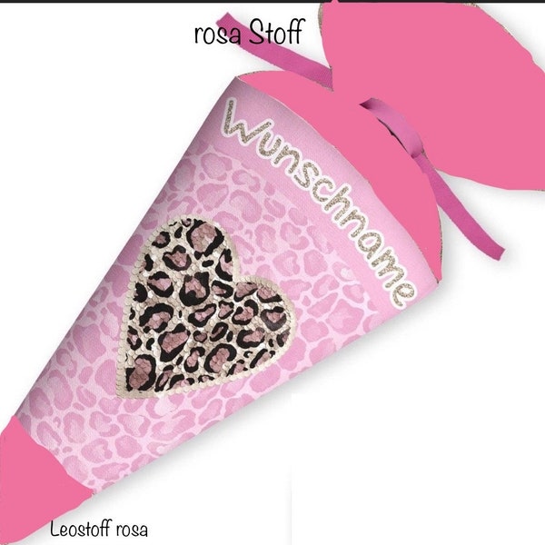 Sonderanfertigung Schultüte Herz Leopard Furry Beckmann Stoff | Geschwistertüte | mit Name | Zuckertüte Mädchen Jungen | 35cm 70cm