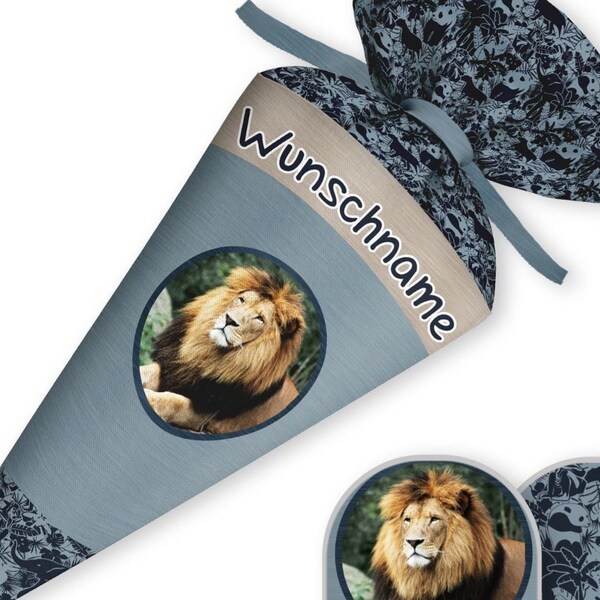 Schultüte Löwe Raubkatze little lion Stoff | Geschwistertüte | personalisierbar mit Name | Zuckertüte Mädchen Jungen | 35cm 70cm