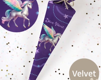 Schultüte Einhorn Scout Schulranzen Pegasus lila bunt Sterne Stoff | Name | Zuckertüte Mädchen Jungen | 70cm