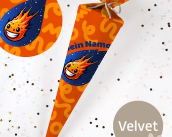 Schultüte Meteor WunBärvoll Ergobag Schulranzen orange Stoff | personalisierbar Name | Zuckertüte Mädchen Jungen | 70cm