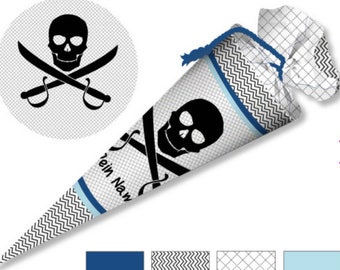 School bag skull pirate skull saber fabric | customizable name | Sugar cone girls boys | 70cm