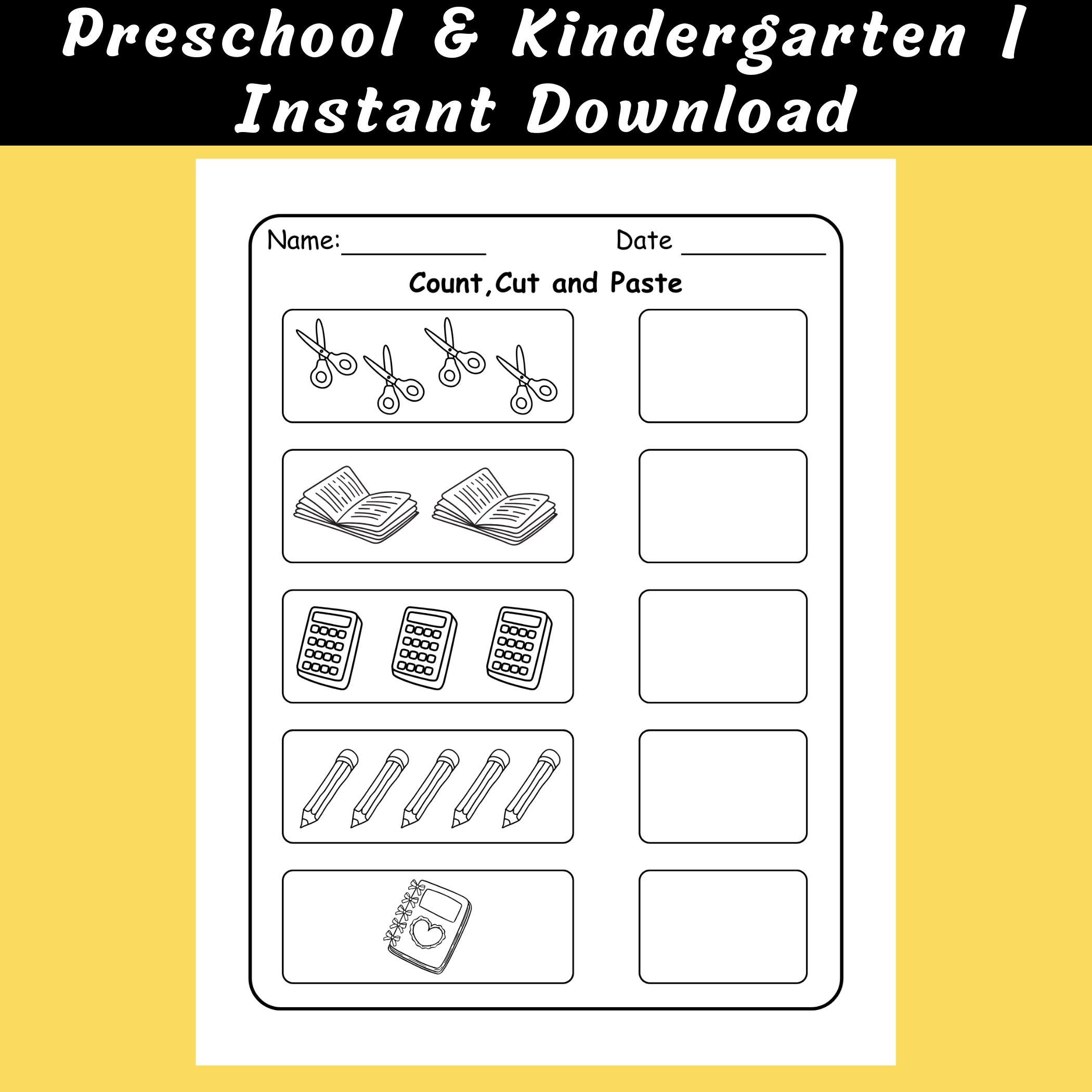 Back to School Cut and Paste Number Worksheets: Preschool and ...