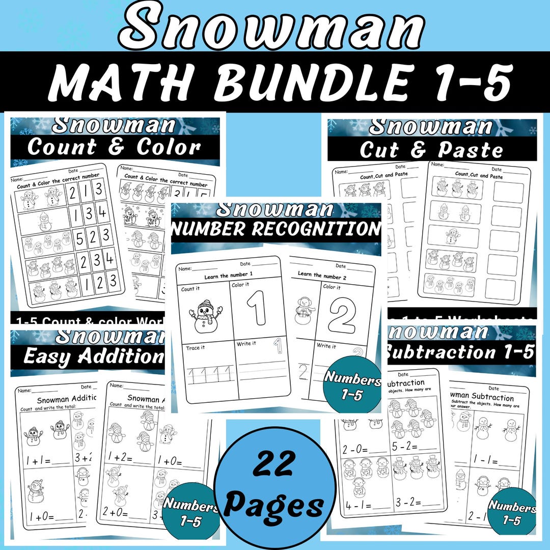 Snowman Winter Math Worksheets | Number Recognition, Counting 1-5, Cut ...