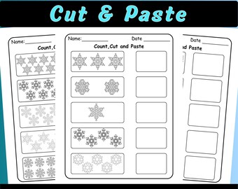 Actividades matemáticas de invierno: Recorta y pega los números del 1 al 10 con copos de nieve / Hojas de trabajo para el reconocimiento de números en jardín de infancia