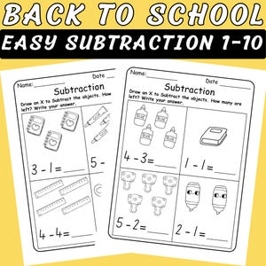 Back to School Subtraction Worksheets | Subtraction Within 10 Practice for Kindergarten, Preschool & Homeschool, Printable Math Activity