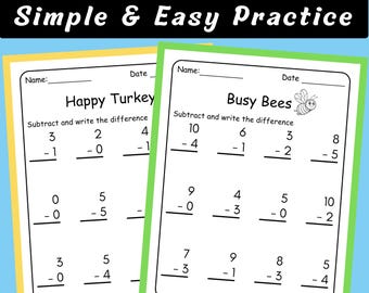 Simple Subtraction Worksheets Within 10 | Kindergarten Math Practice & Early Learning Printables