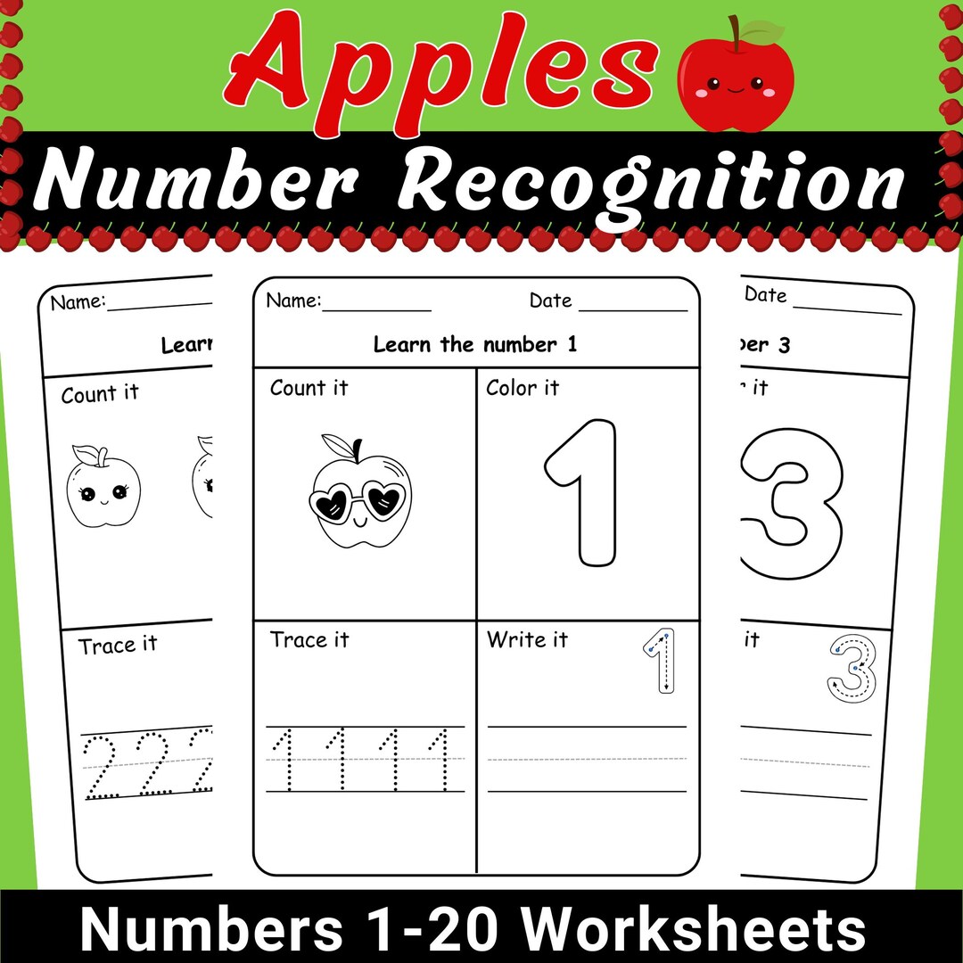 Apple Counting Worksheets 1-20: Preschool and Kindergarten Math (PDF ...