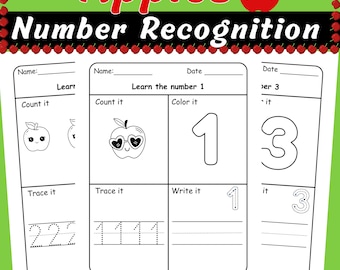 Schede di lavoro per il conteggio delle mele 1-20: matematica per la scuola materna e l'asilo (download PDF)