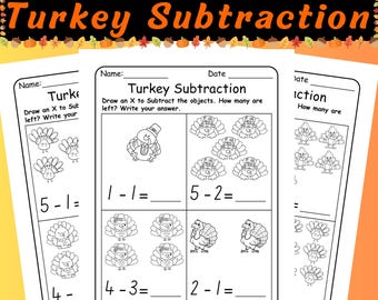 Hojas de trabajo de resta de pavos / Actividades matemáticas de Acción de Gracias (PDF)