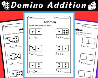 Hojas de trabajo de suma con dominó para San Valentín: hasta 10 (PDF)
