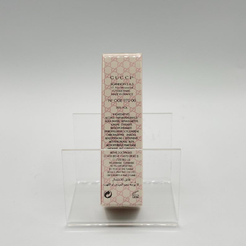 Back view of Gucci Envy Me EDT 30ml. Displays barcode, ingredients, and branding.