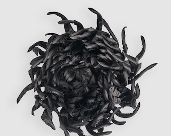 Black Silk Chrysanthemum flower brooch | Oversized flower pin | Haute couture | Silk flowers for Weddings | Floral Silk Accessory | Premium