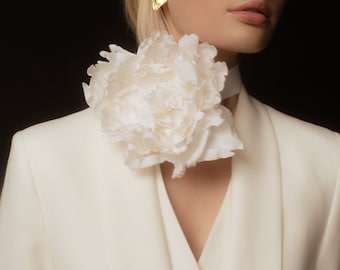 Blooming Silk Peony Choker & Brooch | Feminine Floral Necklace | Flower brooch