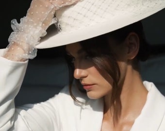 White Bridal Hat | Wedding accessories | White Hat | Fedora Hat  | Wide Brim Women Hat | Bridal headpiece | Bridal headpiece with veil